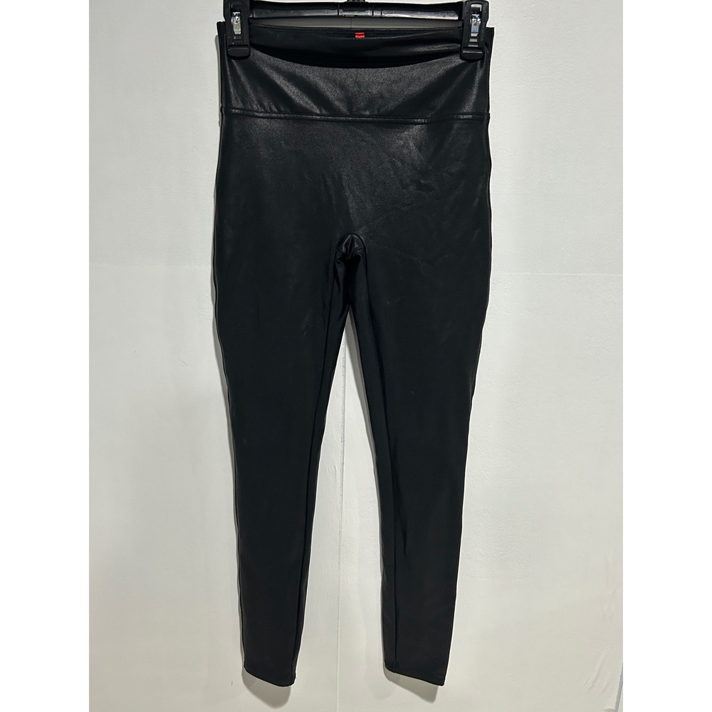 Spanx Faux Leather Leggings Women XL Black High Waisted Compression Slimming